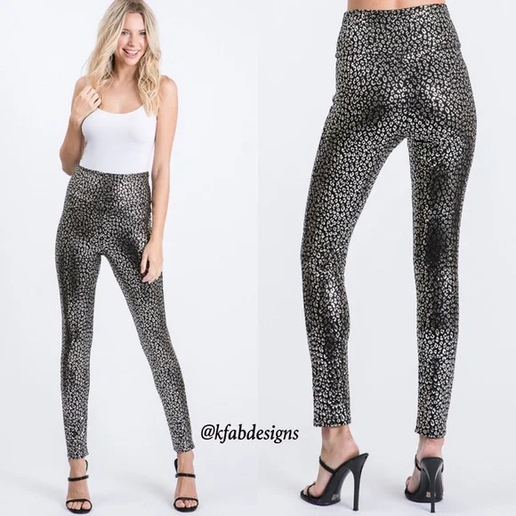 LAST 1! Silver/Black High Waist Animal Print Slim Fit Stretchy Leggings - Picture 5 of 7